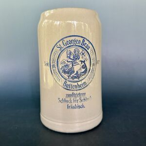 Vintage German Beer Stein St Georgen Brau Buttenheim Germany 1L Stoneware Mug